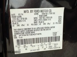 2014 Ford F-150 XL with VIN 1FTFW1ET3EKD71876, listed as a Copart auction lot 63799105 with 121,440 mi miles and Clean title. Bid and sale history available at DreamBid. Image 10.