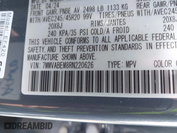 2024 Mazda CX-50 S Premium Plus z VIN 7MMVABEM8RN220626, wystawiony jako IAAI lot #41818464 z przebiegiem 1 622 mil mil oraz . Historia ofert i sprzedaży dostępna na DreamBid. Obrazek 9.