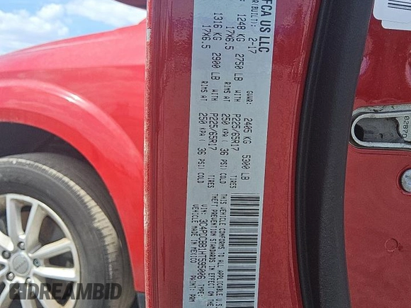 2017 Dodge Journey SXT with VIN 3C4PDCBB1HT595006, listed as a Copart auction lot 54695545 with 130,775 mi miles and Clean Title. Bid and sale history available at DreamBid. Image 13.