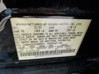 2005 Nissan Maxima 3.5 SL with VIN 1N4BA41E05C849953, listed as a Copart auction lot 73681854 with 129,402 mi miles and Salvage Title. Bid and sale history available at carsss.com. Image 12.