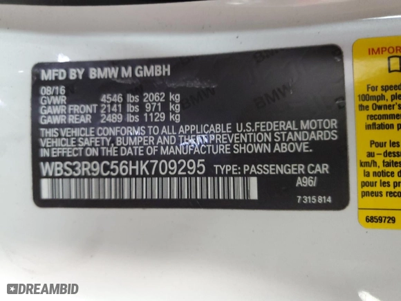 2017 BMW M4 with VIN WBS3R9C56HK709295, listed as a Copart auction lot 73611674 with NaN miles and Salvage Title. Bid and sale history available at carsss.com. Image 14.