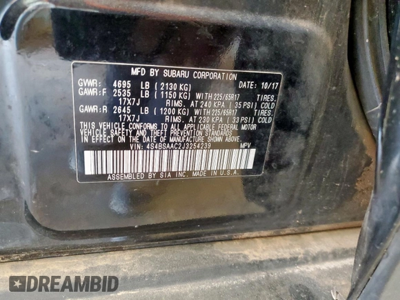 2018 Subaru Outback with VIN 4S4BSAAC2J3254239, listed as a Copart auction lot 61618695 with 60,738 mi miles and Clean title. Bid and sale history available at DreamBid. Image 13.