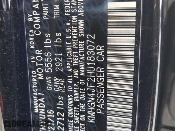 2017 Genesis G80 Ultimate z VIN KMHGN4JF2HU183072, wystawiony jako Copart lot #81121214 z przebiegiem 127 888 mil mil oraz Szkody całkowita. Historia ofert i sprzedaży dostępna na DreamBid. Obrazek 14.