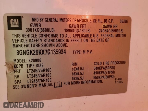 2007 Chevrolet Suburban LT with VIN 3GNGK26KX7G135934, listed as a Copart auction lot 80465793 with Not Provided miles and Clean Title. Bid and sale history available at carsss.com. Image 15.