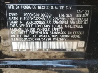 2024 Honda HR-V Sport with VIN 3CZRZ2H57RM751996, listed as a Copart auction lot 46361045 with 11,812 mi miles and Salvage Title. Bid and sale history available at DreamBid. Image 15.