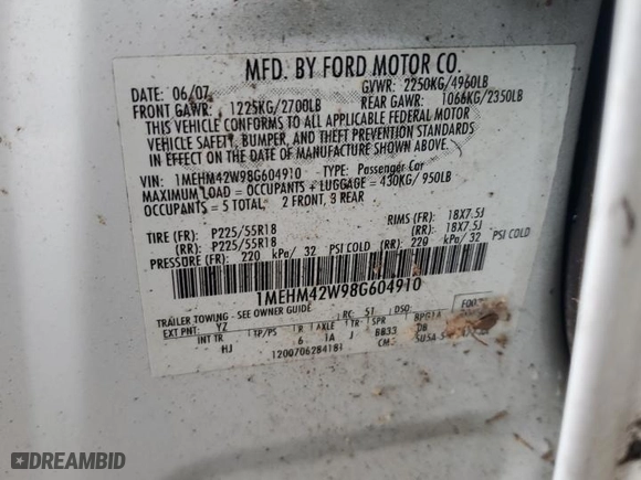 2008 Mercury Sable Premier with VIN 1MEHM42W98G604910, listed as a Copart auction lot 71080514 with 151,888 mi miles and Salvage Title. Bid and sale history available at carsss.com. Image 14.