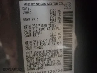 2023 Nissan Murano Platinum with VIN 5N1AZ2DS8PC126726, listed as a Copart auction lot 84636174 with 6,941 mi miles and Salvage Title. Bid and sale history available at carsss.com. Image 12.
