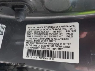 2012 Honda CR-V EX-L with VIN 2HKRM4H71CH605205, listed as a IAAI auction lot 42016555 with 68,110 mi miles. Bid and sale history available at carsss.com. Image 9.