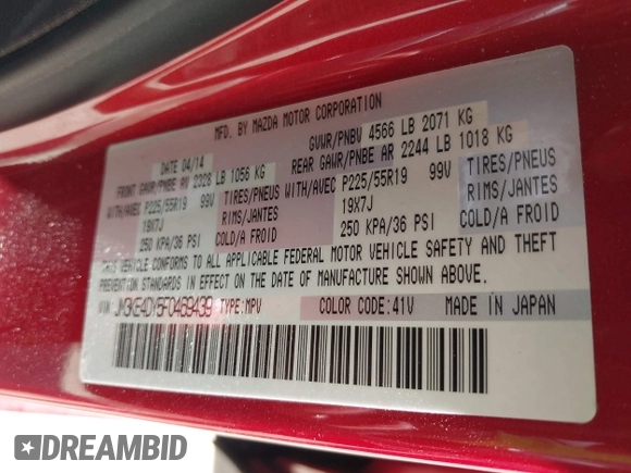2015 Mazda CX-5 Grand Touring with VIN JM3KE4DY5F0469439, listed as a IAAI auction lot 42053851 with 70,676 mi miles. Bid and sale history available at carsss.com. Image 9.