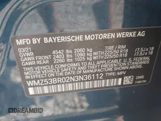 2022 MINI Countryman Cooper S with VIN WMZ53BR02N3N36112, listed as a IAAI auction lot 42561840 with 60,479 mi miles and . Bid and sale history available at DreamBid. Image 9.