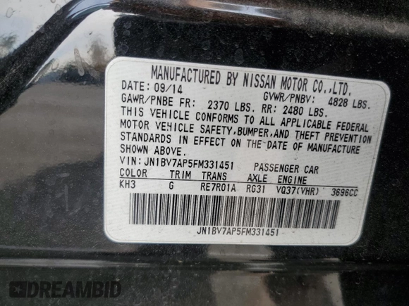 2015 Infiniti Q50 Premium with VIN JN1BV7AP5FM331451, listed as a Copart auction lot 63052025 with Not provided miles and Salvage title. Bid and sale history available at DreamBid. Image 13.