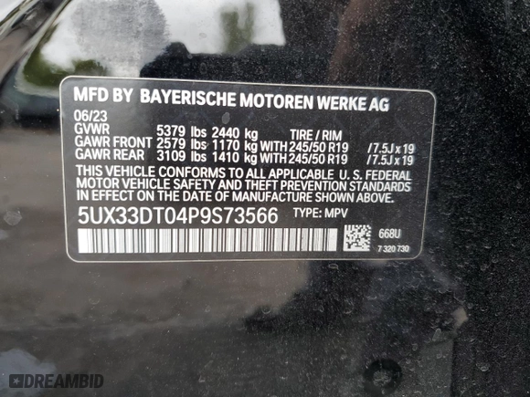 2023 BMW X4 xDrive30i with VIN 5UX33DT04P9S73566, listed as a Copart auction lot 42492005 with NaN miles and Salvage Title. Bid and sale history available at carsss.com. Image 13.