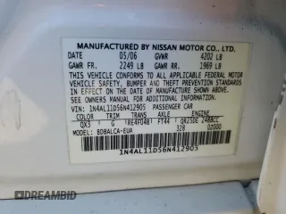 2006 Nissan Altima 2.5 with VIN 1N4AL11D56N412905, listed as a Copart auction lot 47130595 with 0 mi miles and Salvage Title. Bid and sale history available at carsss.com. Image 13.