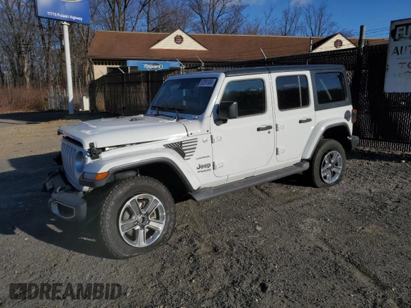 2020 Jeep Wrangler Unlimited Sahara with VIN 1C4HJXEG5LW150427, listed as a Copart auction lot 82891084 with 85,018 mi miles and Salvage Title. Bid and sale history available at carsss.com. Image 1.