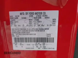 2009 Ford F-150 STX with VIN 1FTRX12WX9FA65135, listed as a IAAI auction lot 41608999 with 94,244 mi miles. Bid and sale history available at carsss.com. Image 9.