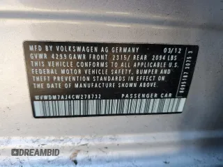 2012 Volkswagen Golf TDI with VIN WVWDM7AJ4CW278732, listed as a Copart auction lot 53687045 with 144,975 mi miles and Clean title. Bid and sale history available at DreamBid. Image 12.