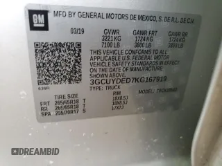 2019 Chevrolet Silverado 1500 LT with VIN 3GCUYDED7KG167919, listed as a Copart auction lot 45878675 with 63,177 mi miles and Salvage Title. Bid and sale history available at carsss.com. Image 12.