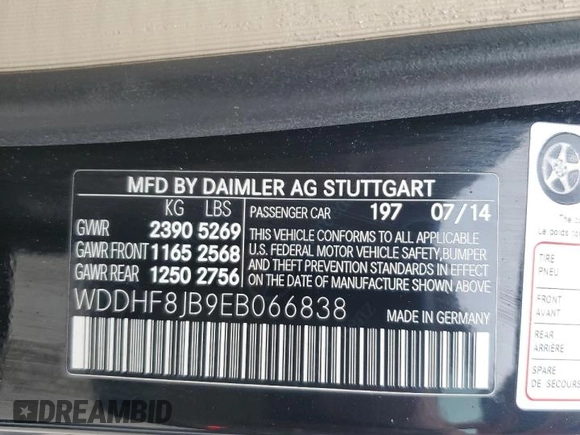 2014 Mercedes-Benz E 350 Luxury with VIN WDDHF8JB9EB066838, listed as a Copart auction lot 58304005 with 89,239 mi miles and Salvage title. Bid and sale history available at DreamBid. Image 12.