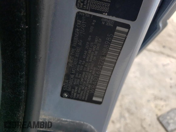 2002 BMW 5 Series 530iA with VIN WBADT63422CH88985, listed as a Copart auction lot 79053174 with 0 mi miles and Salvage Title. Bid and sale history available at carsss.com. Image 12.