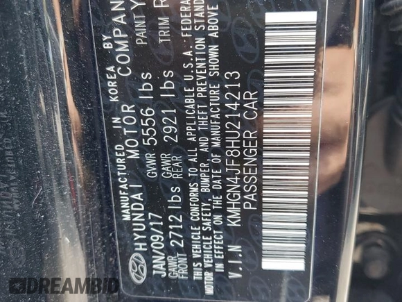 2017 Genesis G80 Ultimate z VIN KMHGN4JF8HU214213, wystawiony jako Copart lot #60082845 z przebiegiem 110 047 mil mil oraz Szkoda całkowita • Salvage title. Historia ofert i sprzedaży dostępna na DreamBid. Obrazek 12.
