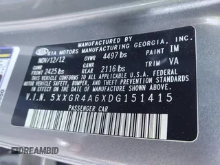 2013 Kia Optima SX with VIN 5XXGR4A6XDG151415, listed as a IAAI auction lot 41881054 with 253,877 mi miles. Bid and sale history available at carsss.com. Image 9.