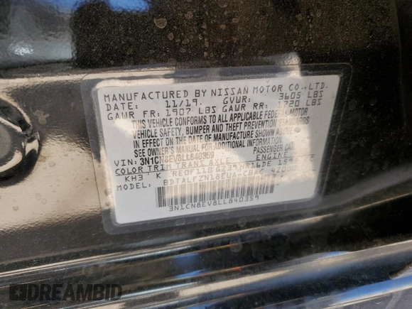 2020 Nissan Versa SV z VIN 3N1CN8EV8LL840359, wystawiony jako Copart lot #53277715 z przebiegiem 97 549 mil mil oraz Szkoda całkowita • Salvage title. Historia ofert i sprzedaży dostępna na DreamBid. Obrazek 13.