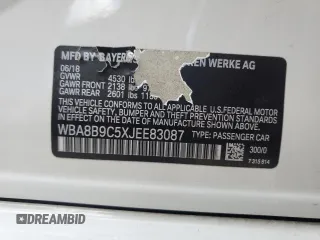 2018 BMW 3 Series 330i with VIN WBA8B9C5XJEE83087, listed as a Copart auction lot 58171245 with 69,846 mi miles and Salvage title. Bid and sale history available at DreamBid. Image 12.