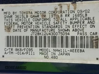 2003 Toyota Prius with VIN JT2BK12U430075094, listed as a IAAI auction lot 41725645 with 222,931 mi miles. Bid and sale history available at carsss.com. Image 9.