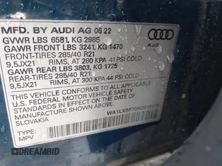 2022 Audi Q7 Premium Plus with VIN WA1LXBF70ND019179, listed as a IAAI auction lot 41825747 with 29,097 mi miles and . Bid and sale history available at DreamBid. Image 9.