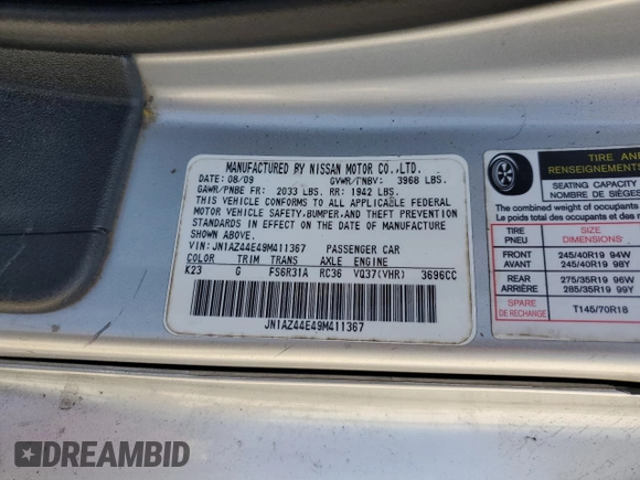 2009 Nissan 370Z Touring with VIN JN1AZ44E49M411367, listed as a Copart auction lot 50430355 with 74,909 mi miles and Salvage Title. Bid and sale history available at carsss.com. Image 13.
