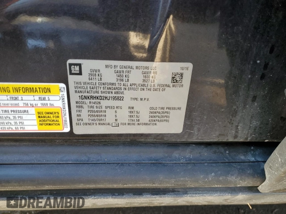 2017 Chevrolet Traverse LT with VIN 1GNKRHKD2HJ195822, listed as a Copart auction lot 42027845 with 149,509 mi miles and Salvage Title. Bid and sale history available at DreamBid. Image 14.