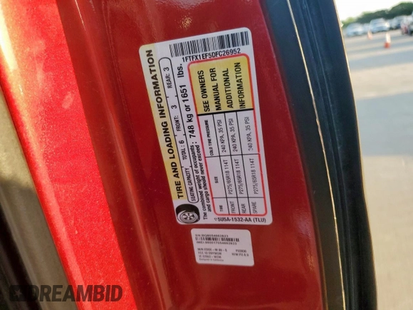 2013 Ford F-150 XL z VIN 1FTFX1EF5DFC26952, wystawiony jako Copart lot #65629255 z przebiegiem 152 224 mil mil oraz Czysty tytuł • Clean title. Historia ofert i sprzedaży dostępna na DreamBid. Obrazek 13.