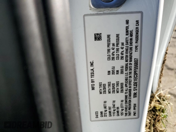 2023 Tesla Model 3 Performance z VIN 5YJ3E1EC3PF556807, wystawiony jako Copart lot #46990175 z przebiegiem Nie podano mil oraz Nie do naprawy • Non repairable. Historia ofert i sprzedaży dostępna na DreamBid. Obrazek 14.