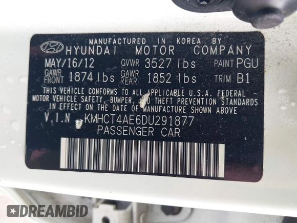 2013 Hyundai Accent GLS with VIN KMHCT4AE6DU291877, listed as a IAAI auction lot 41931876 with 136,781 mi miles. Bid and sale history available at carsss.com. Image 9.