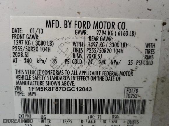 2013 Ford Explorer Limited with VIN 1FM5K8F87DGC12043, listed as a Copart auction lot 52203705 with 182,725 mi miles and Salvage Title. Bid and sale history available at carsss.com. Image 13.