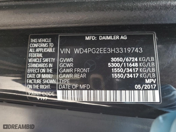 2017 Mercedes-Benz Metris Passenger Van with VIN WD4PG2EE3H3319743, listed as a Copart auction lot 49717164 with 91,127 mi miles and Salvage Title. Bid and sale history available at carsss.com. Image 15.