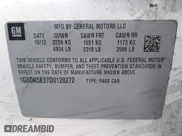 2013 Cadillac CTS Performance with VIN 1G6DK5E37D0128272, listed as a IAAI auction lot 41399570 with Not Provided miles and . Bid and sale history available at DreamBid. Image 9.