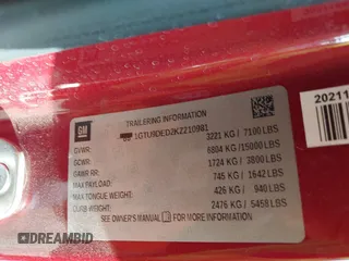 2019 GMC Sierra 1500 SLT z VIN 1GTU9DED2KZ210981, wystawiony jako IAAI lot #42315099 z przebiegiem Nie podano mil oraz . Historia ofert i sprzedaży dostępna na DreamBid. Obrazek 9.