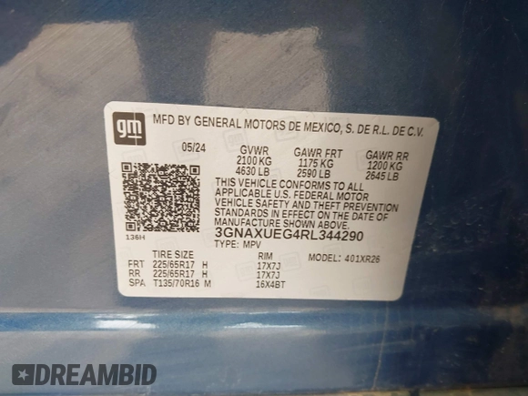 2024 Chevrolet Equinox LT with VIN 3GNAXUEG4RL344290, listed as a IAAI auction lot 42761923 with 29,056 mi miles and . Bid and sale history available at DreamBid. Image 9.