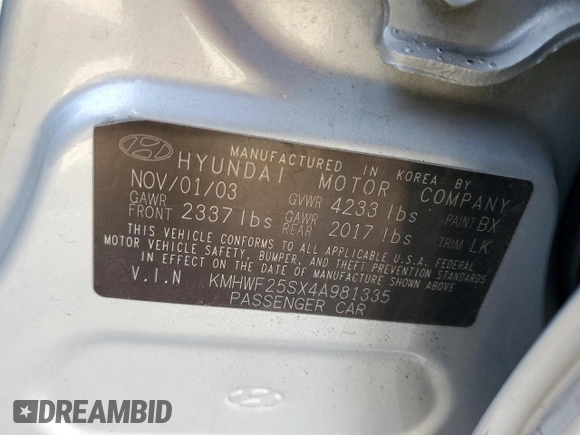 2004 Hyundai Sonata with VIN KMHWF25SX4A981335, listed as a Copart auction lot 87472214 with 103,910 mi miles and Salvage Title. Bid and sale history available at carsss.com. Image 12.