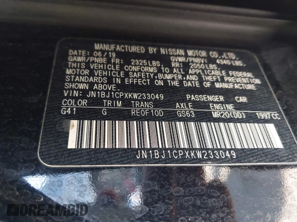 2019 Nissan Rogue Sport S with VIN JN1BJ1CPXKW233049, listed as a IAAI auction lot 42004455 with 63,427 mi miles. Bid and sale history available at carsss.com. Image 9.