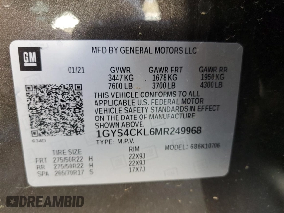 2021 Cadillac Escalade Premium Luxury with VIN 1GYS4CKL6MR249968, listed as a Copart auction lot 47406705 with 28,937 mi miles and Salvage title. Bid and sale history available at DreamBid. Image 14.