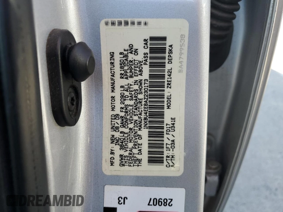 2010 Toyota Corolla with VIN 1NXBU4EE8AZ230173, listed as a Copart auction lot 55180085 with 168,682 mi miles and Clean Title. Bid and sale history available at DreamBid. Image 12.