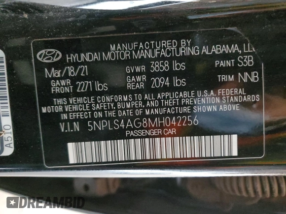 2021 Hyundai Elantra SEL with VIN 5NPLS4AG8MH042256, listed as a Copart auction lot 88376455 with 82,524 mi miles and Salvage Title. Bid and sale history available at carsss.com. Image 12.
