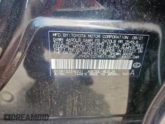 2021 Lexus IS 300 with VIN JTHCA1D21M5117945, listed as a Copart auction lot 58202975 with 18,923 mi miles and Salvage title. Bid and sale history available at DreamBid. Image 13.