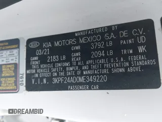2021 Kia Forte LXS z VIN 3KPF24AD0ME349220, wystawiony jako IAAI lot #42339184 z przebiegiem 84 052 mil mil oraz . Historia ofert i sprzedaży dostępna na DreamBid. Obrazek 9.