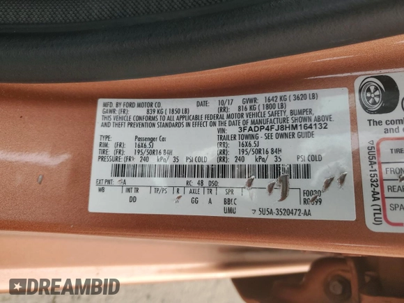2017 Ford Fiesta Titanium with VIN 3FADP4FJ8HM164132, listed as a Copart auction lot 82577424 with 63,686 mi miles and Salvage Title. Bid and sale history available at DreamBid. Image 14.