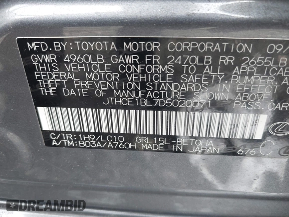 2013 Lexus GS 350 with VIN JTHCE1BL7D5020071, listed as a IAAI auction lot 42334787 with 94,443 mi miles and . Bid and sale history available at DreamBid. Image 9.