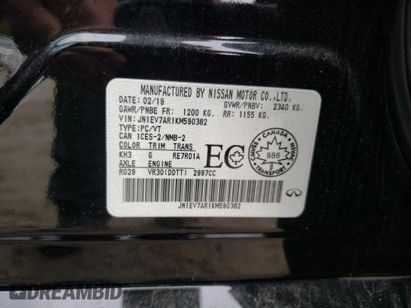2019 Infiniti Q50 Luxe с VIN JN1EV7AR1KM590382, выставлен на аукционе Copart как лот 58008505 с пробегом 53 026 миль миль и Списание • Salvage title. История ставок и продаж доступна на DreamBid. Изображение 12.