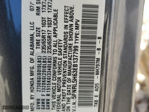 2014 Honda Odyssey EX-L with VIN 5FNRL5H63EB137799, listed as a Copart auction lot 48311285 with 147,596 mi miles and Salvage Title. Bid and sale history available at carsss.com. Image 13.